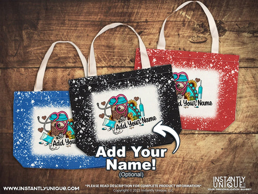 Nurse and Coffee Sunflower Design - Add Your Name - Bleach Design Tote Bag