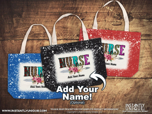 Nurse Floral Design Nursing Tote Bag - Add Your Name - Bleach Design Tote Bag