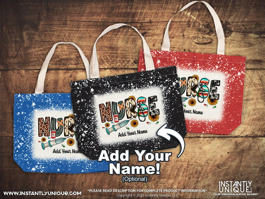 Nurse Sunflowers and Animal Print - Add Your Name - Bleach Design Tote Bag