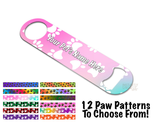 Your Pet's Name Paw Print Pattern Bottle Opener