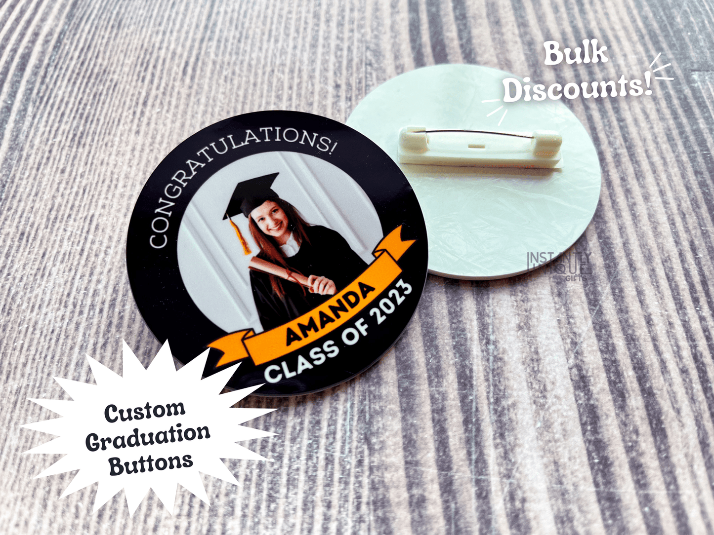 Personalized Class of 2023 Graduation Button with Senior Photo - Bulk Discounts!