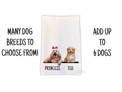 Pick Your Dog & Name Cute Dog Design Waffle Weave Kitchen Towel