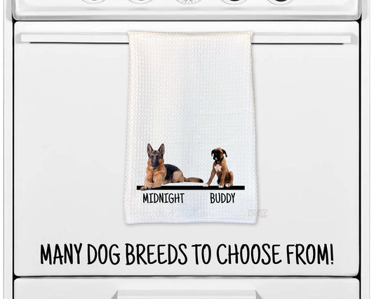 Pick Your Dog & Name Cute Dog Design Waffle Weave Kitchen Towel