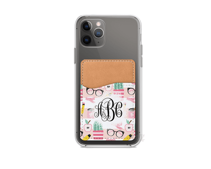 Pink Office Teacher Pattern Personalized Monogram Stick On Phone Wallet - Add Your Custom Monogram