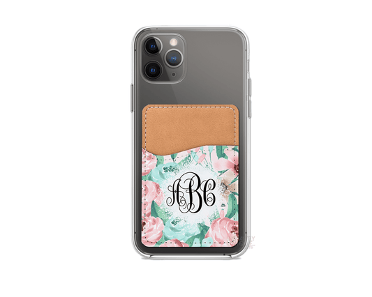 Pink Watercolor Flowers Pattern Personalized Monogram Stick On Phone Wallet - Add Your Custom Monogram