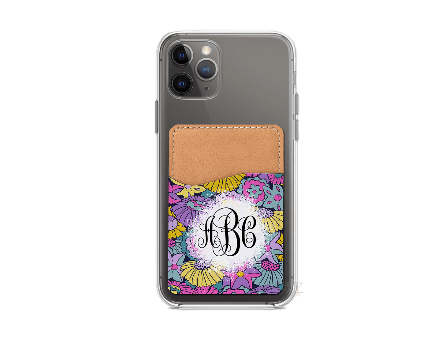 Pink and Purple Flowers Pattern Personalized Monogram Stick On Phone Wallet - Add Your Custom Monogram