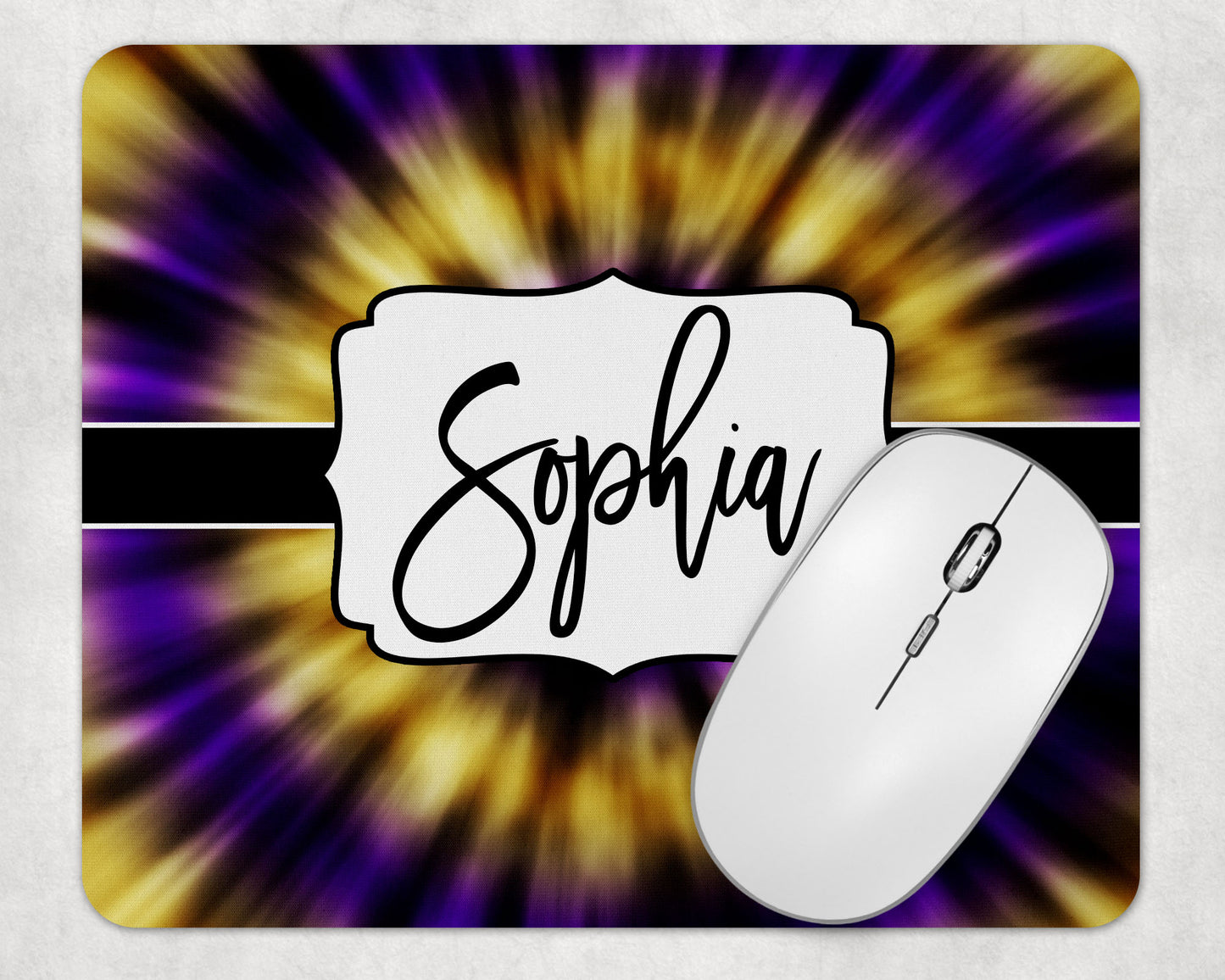 Purple and Yellow Blast Personalized Add Your Name Mouse Pad