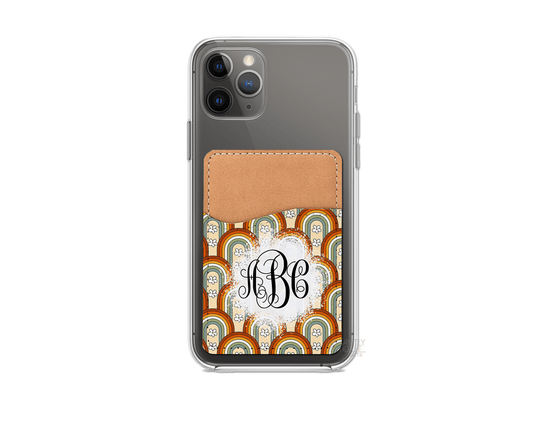 Retro Rainbows Pattern Personalized Monogram Stick On Phone Wallet - Add Your Custom Monogram