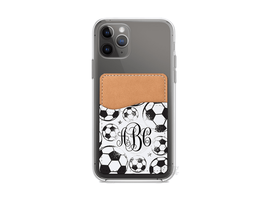 Soccer Ball Pattern Personalized Monogram Stick On Phone Wallet - Add Your Custom Monogram