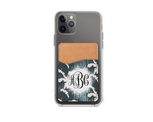 Blue Waves Pattern Personalized Monogram Stick On Phone Wallet - Add Your Custom Monogram