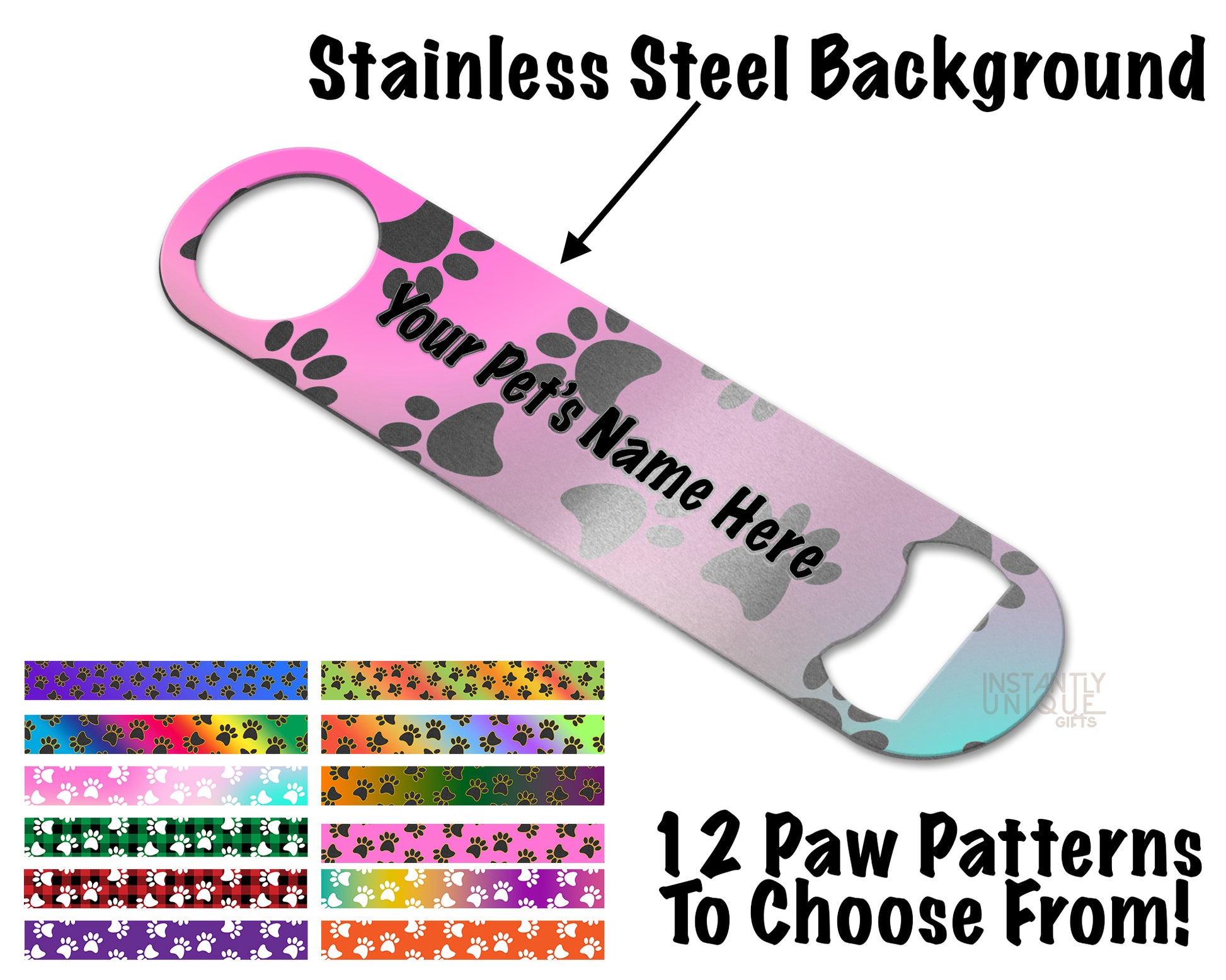 Your Pet's Name Paw Print Pattern Stainless Sheen Bottle Opener