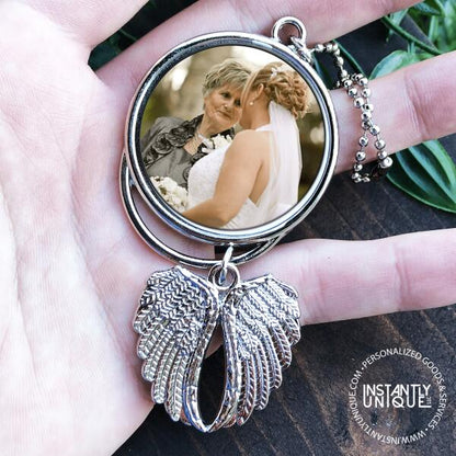 Your Wings Were Ready Quote - Custom Angel Wing Pendant with Your Photo