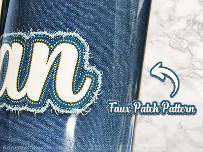 Faux Blue Jeans Tumbler with Custom Name Patch