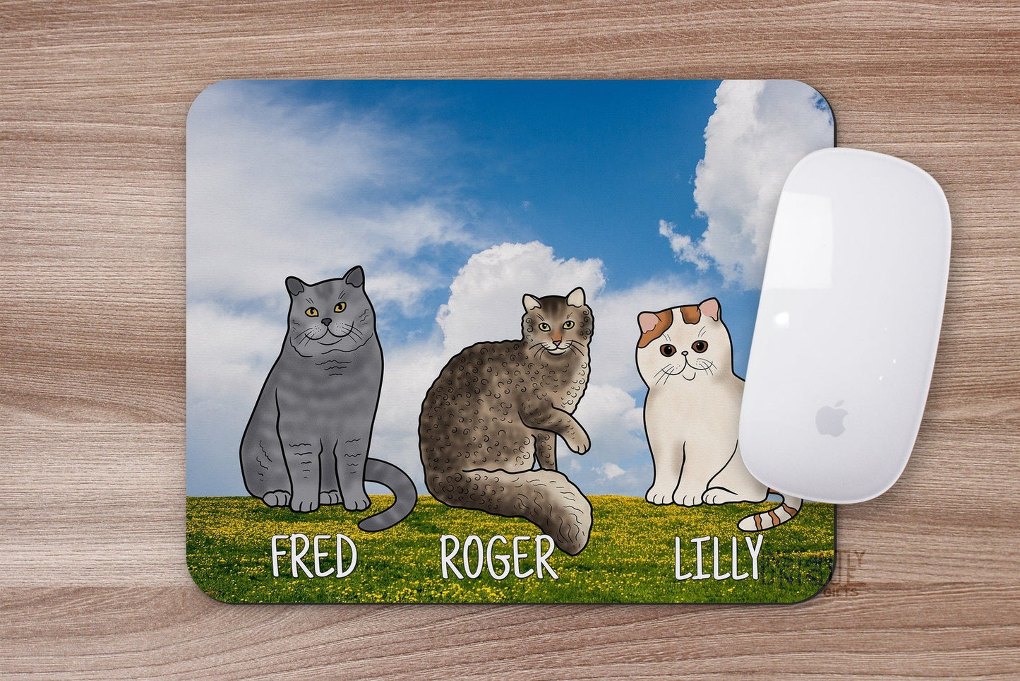Custom Pick Your Cats Cartoon - Grass and Sky Design Mouse Pad