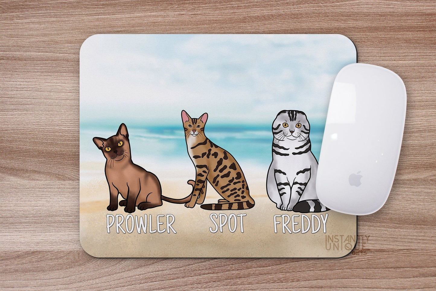 Custom Pick Your Cats Cartoon - at the Beach Design Mouse Pad