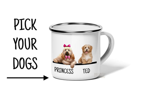 Pick Your Cute Dogs and Add Their Name - 12oz Enamel Mug