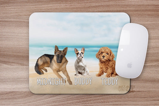 Custom Cute Dog Illustration - at the Beach Design Mouse Pad