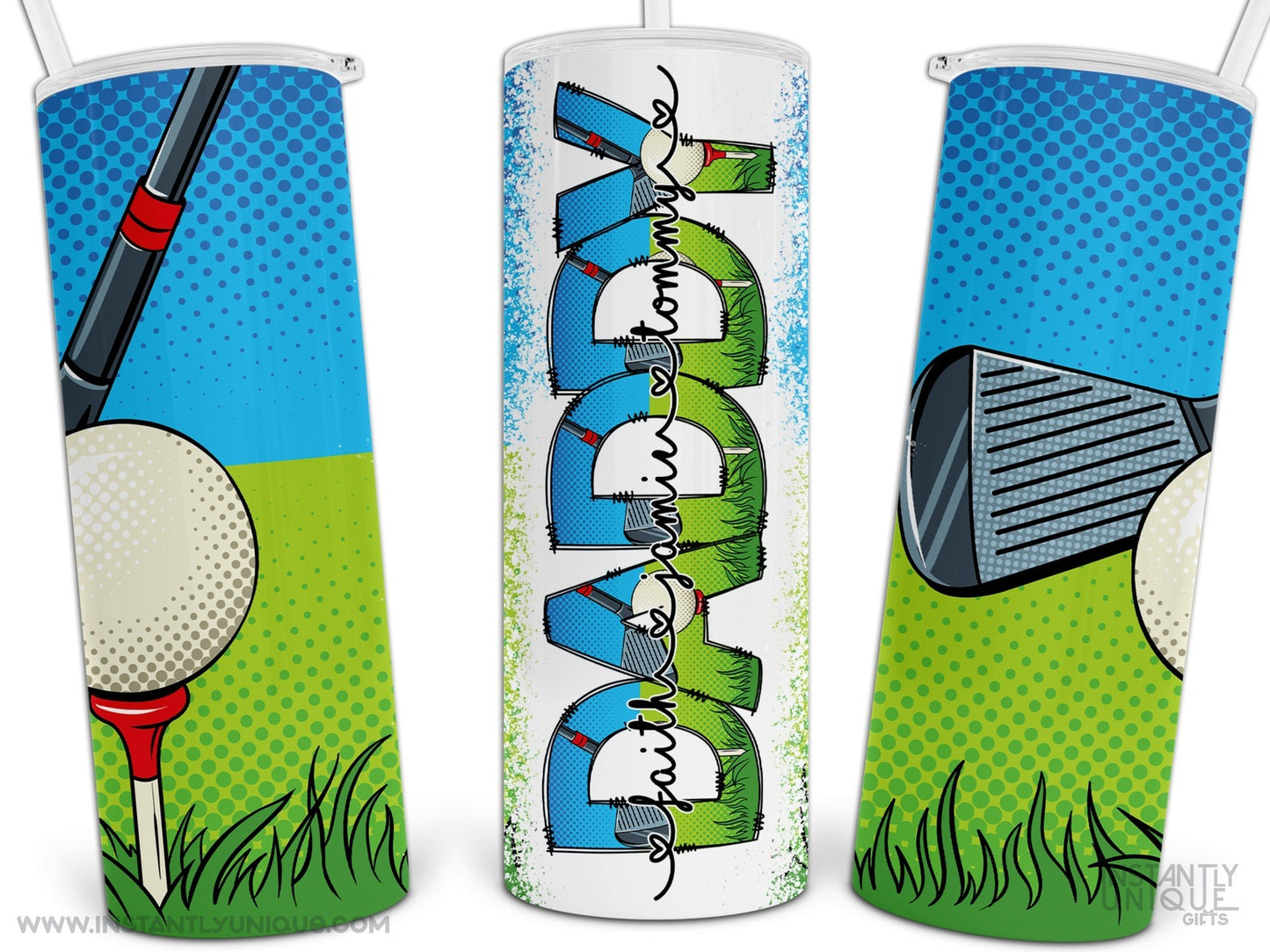 Personalized Daddy with Kids Names Tumbler - Golf Design - Custom Tumbler with Lid and Straw