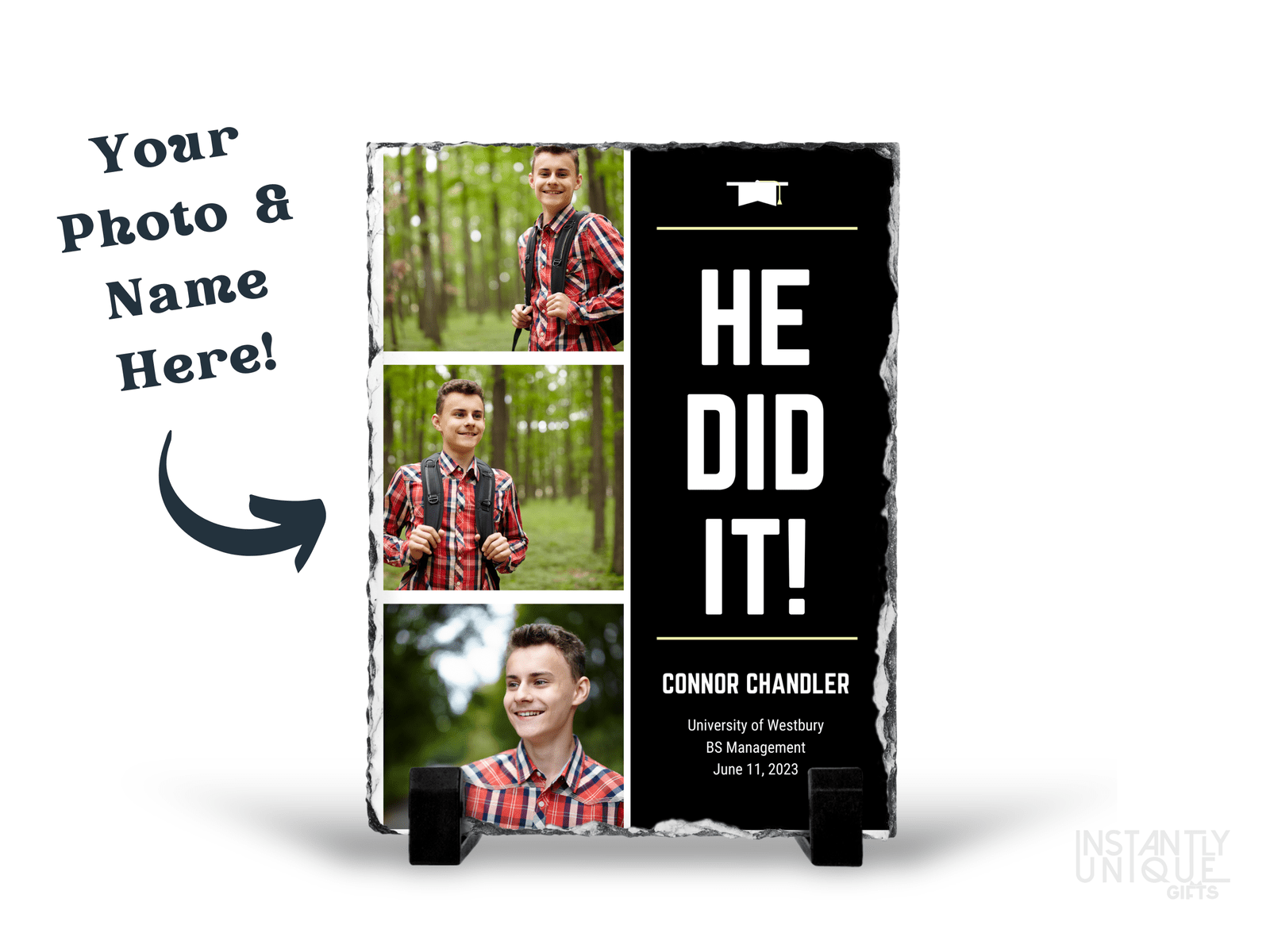 2023 Graduate He did it Photo Collage Custom Photo Slate with Stand