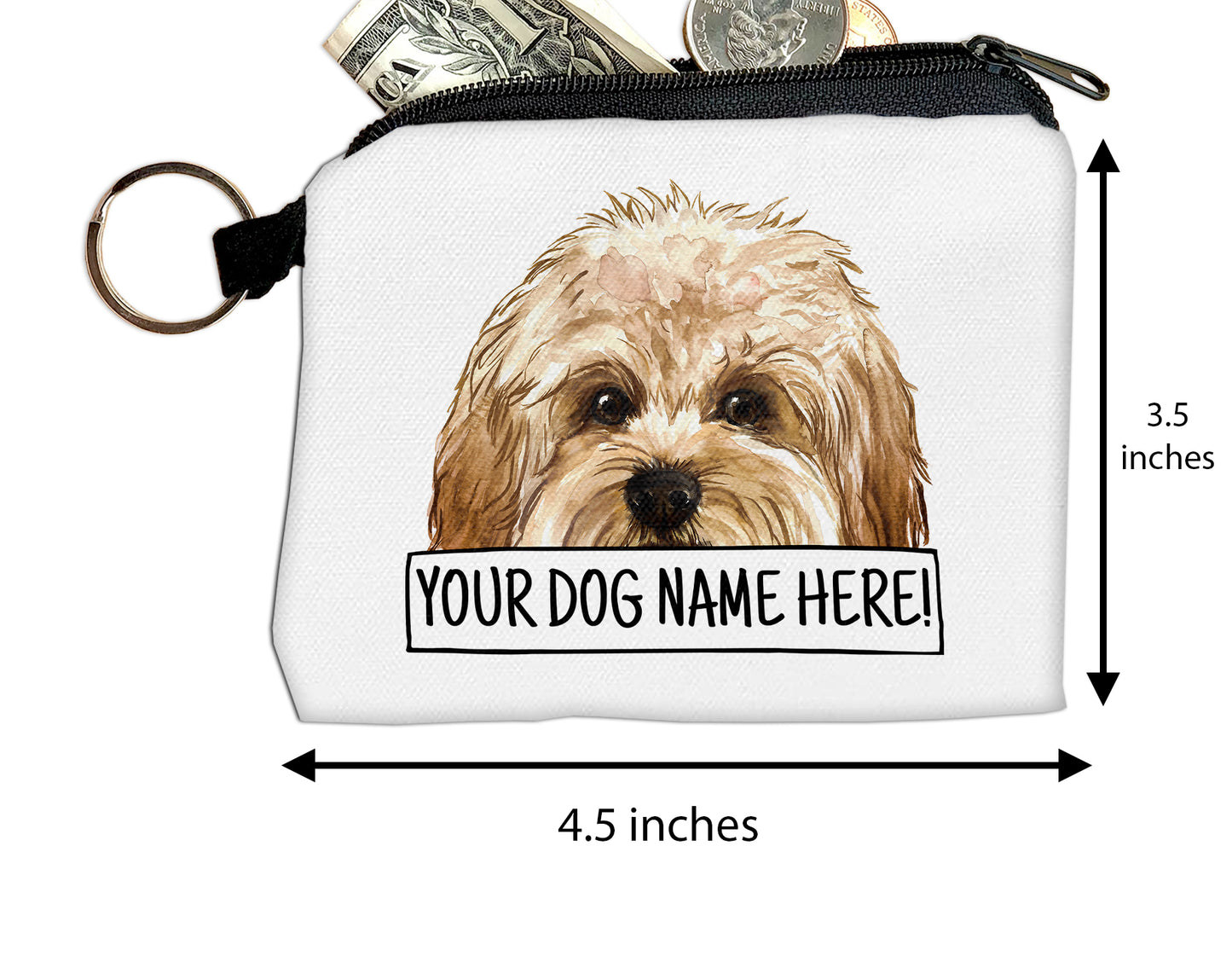 Add Your Dog Portrait and Name - Zipper Coin Purse