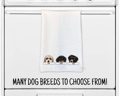 Add Your Peeking Dog & Name Waffle Weave Kitchen Towel - Add up to 6 dogs!