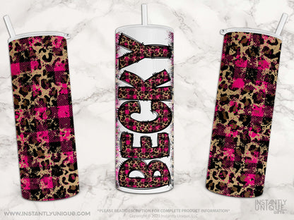 Personalized Pink Plaid and Leopard Print Tumbler with Name