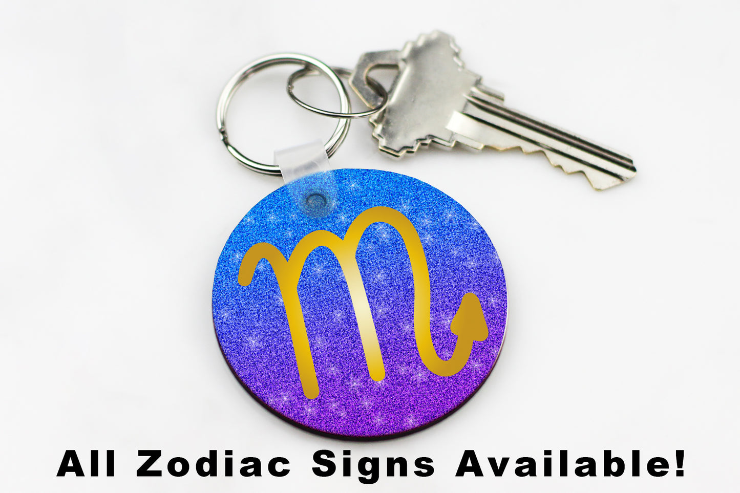 Faux Glitter Design Zodiac Sign Keychains